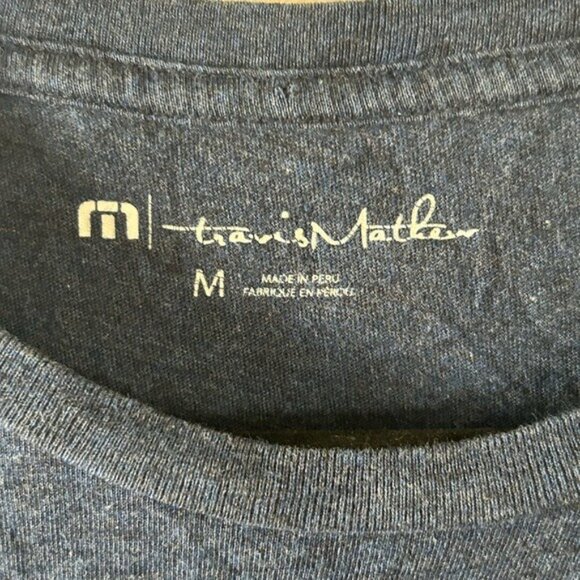 Travis Mathew Logo T-Shirt Blue Palm Trees Triangle Back Graphic Sz Medium Golf - Picture 5 of 16